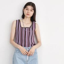 【前後2WAY】ラメ＆ストライプリブタンク洗える