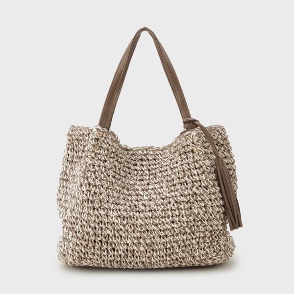 タッセル付き雑材トートバッグ