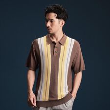 【日本テレビ系　ダメマネ！出演　鈴木仁さん着用】マルチストライプニットポロシャツ