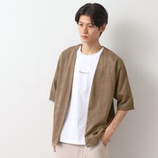 フェイクスウェードアンサンブルカーディガン【五分袖カーディガン＋半袖Tシャツセットアイテム】