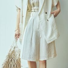 リネン混ハーフパンツ【洗えるセットアップ可】