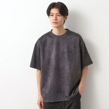 スウェードプリント半袖Tシャツ　【オーバーサイズ洗濯機OK】