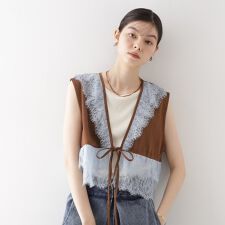 レースフリルサテンベスト【洗える】