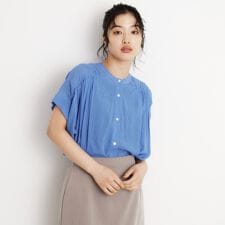 麻調シアーフリルギャザーブラウス【洗える】