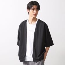 梨地アンサンブルカーディガン　五分袖カーディガン＋半袖Tシャツセットマシンウォッシャブル