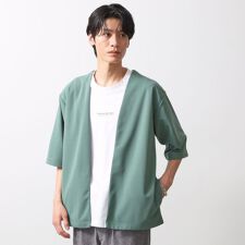 梨地アンサンブルカーディガン　五分袖カーディガン＋半袖Tシャツセットマシンウォッシャブル
