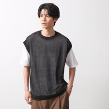 メッシュニットアンサンブルベスト　【半袖Tシャツセットアイテム洗濯機OK】