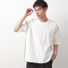 ステッチ刺繍半袖Tシャツ ビックシルエット