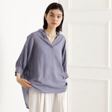 後ろギャザーシアーシャツ【体型カバー／洗える】