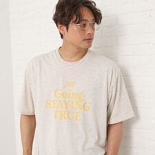 ポリ麻プリント半袖Tシャツ【洗濯機OK】
