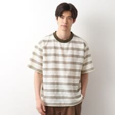 変形ボーダー半袖Tシャツ【洗濯機OK】