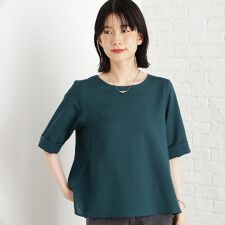 【再入荷】麻調メッシュブラウス【二の腕カバー洗える】