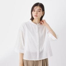レース刺繍コットンシャツ