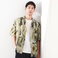 アートプリントメッシュ半袖シャツ　【洗濯機OK】