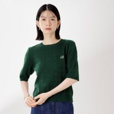 ワンポイント刺繍ケーブル半袖ニット【洗濯機OK】