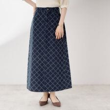 ジャカードデニムロングスカート【洗濯機OK】