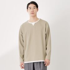 【一枚でコーディネートが完成！】レイヤード風キーネック長袖Tシャツ 洗濯機OK