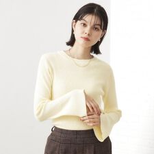 【品よく魅せる】フレアスリーブ リブニット毛玉になりにくい静電気防止洗濯機OK