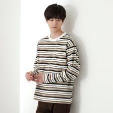 ランダムボーダー長袖タフTシャツ 【洗濯機OK】