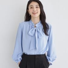 【通勤・セレモニー】ギャザーリボンタイブラウス