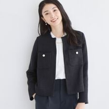 【通勤・セレモニー】ツイードノーカラージャケット