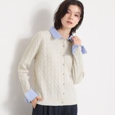 【1枚でスタイル決まる】シャツレイヤード風 襟付ケーブルニット