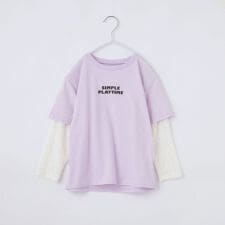 【110-160】袖レイヤード長袖Teeレースアップリケ