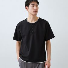 ヘンリーネック レイヤード 半袖Tシャツ 洗濯機OK