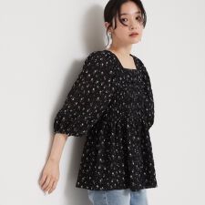 花柄楊柳シャーリングブラウス