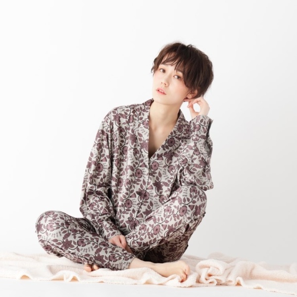 ストレッチサテン リラックスオープンカラーシャツ【LOUNGEWEAR