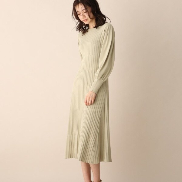 Sale55 Off 総針抜きリブaラインニットワンピース オペークドットクリップ Opaque