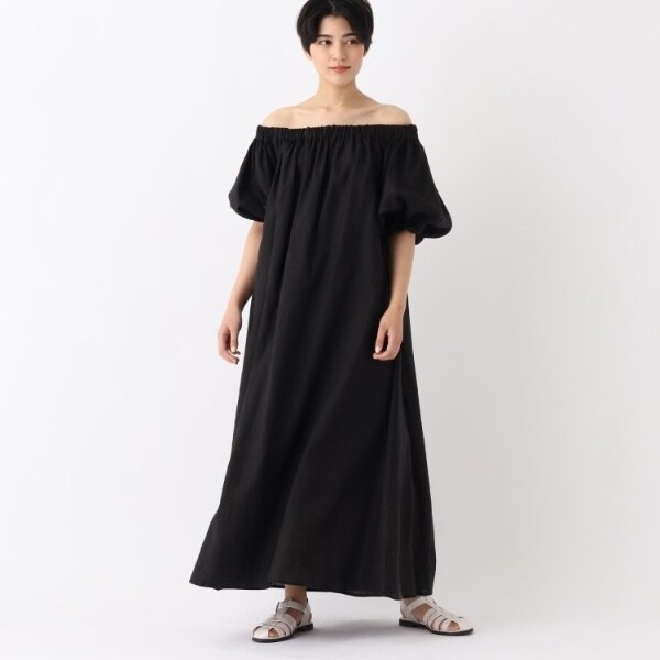 オペークドットクリップ　大草直子　オフショルダー　リネン　ギャザー　ワンピース オペークドットクリップ 大草直子 オフショルダー リネン