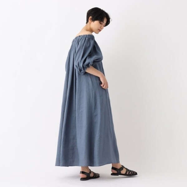 オペークドットクリップ　大草直子　オフショルダー　リネン　ギャザー　ワンピース オペークドットクリップ 大草直子 オフショルダー リネン