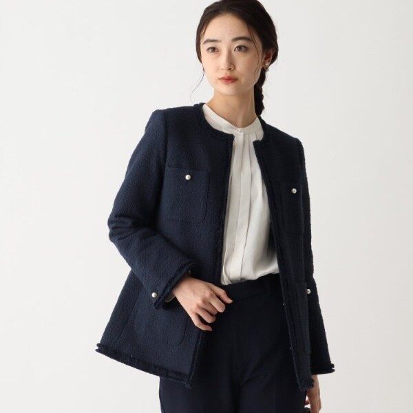 DELEGANT コットンツイードミドルジャケット【OPAQUE.CLIP NAVY