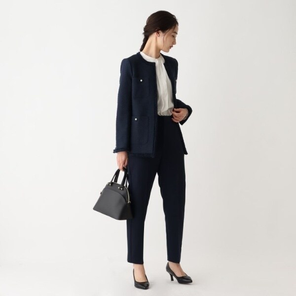 DELEGANT コットンツイードミドルジャケット【OPAQUE.CLIP NAVY