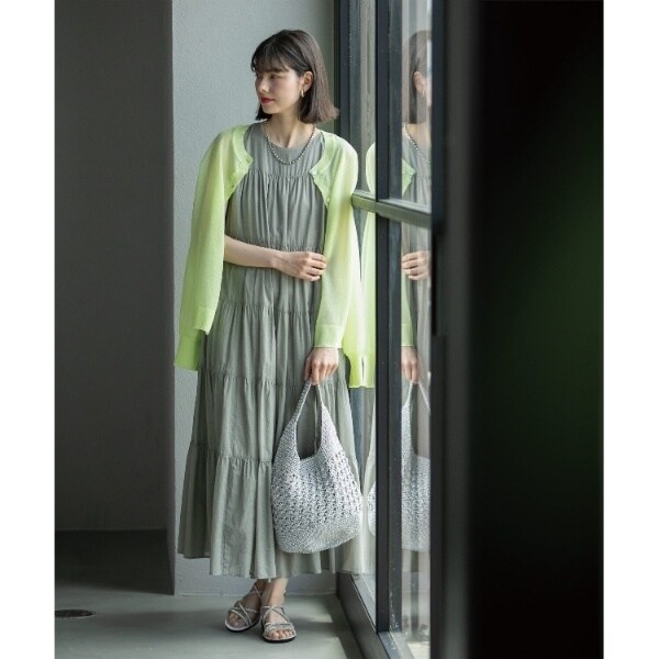 OPAQUE.CLIP ティアードドレス オーガニックコットン混 5color》ティアードドレス オーガニックコットン混【洗濯機洗い