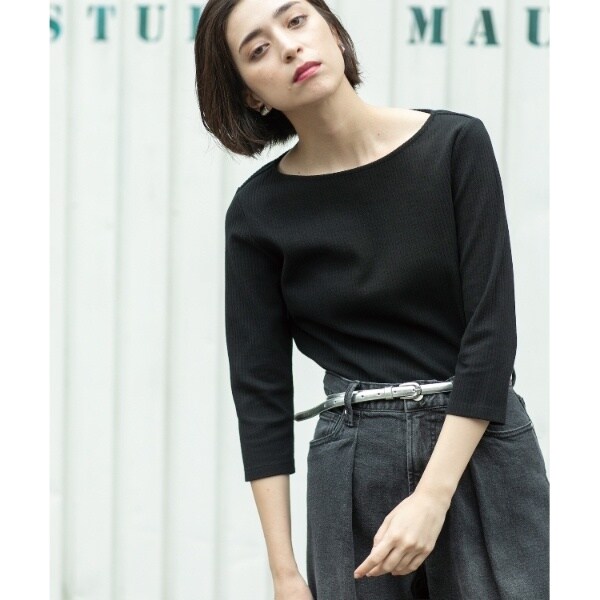 イラスト作成4 オペークドットクリップ VネックニットセーターL 七分袖 ブラック