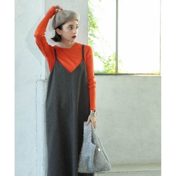 ウールライクVネックジャンパースカート【洗濯機洗い可