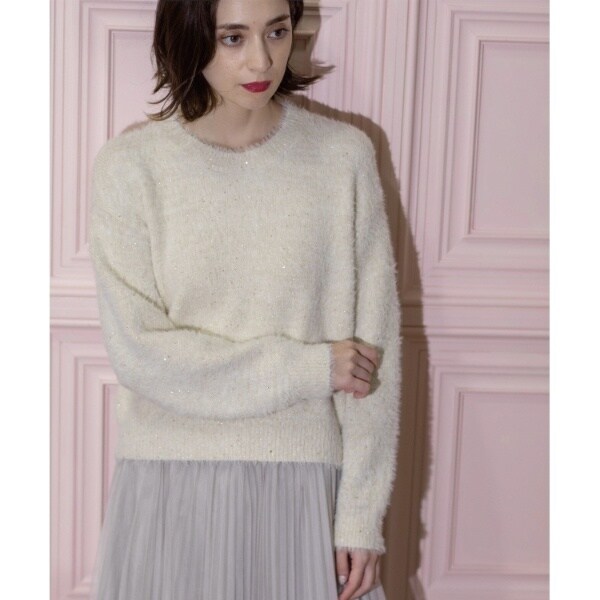 美品　ELENDEEK　CRIMP ECO FUR BZ　F　オフホワイト フェアアイル柄ニット【洗濯機洗い可】（ニット/セーター