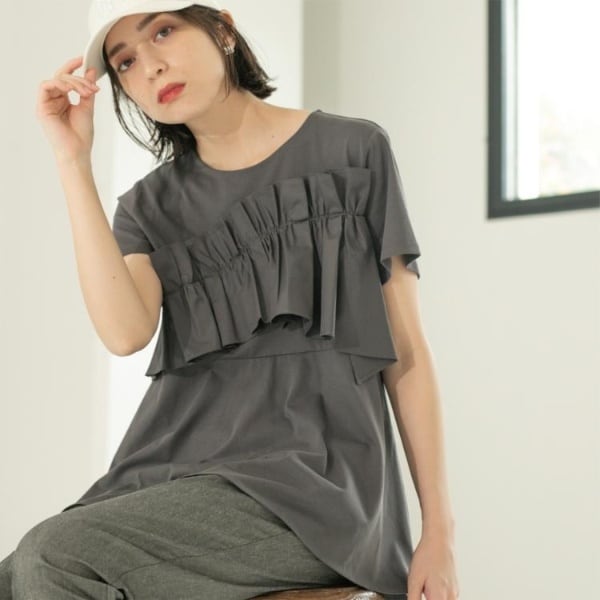 【美品】emdot エムドット フリル ペプラム トップス emdot フリルスリーブぺプラムトップス