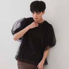 チュールレイヤードトップス【洗濯機洗い可】