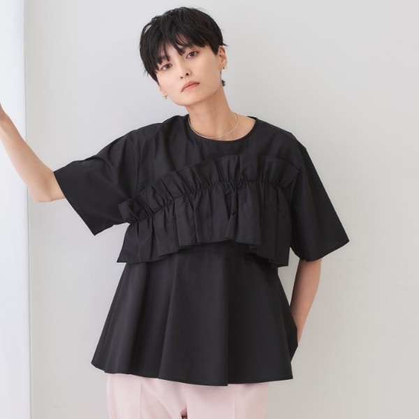 新品◇INDIVI◇大きいサイズ◇ぺプラムバルーンスリーブブラウス トレンド！洗えるペプラム】バルーンスリーブブラウス