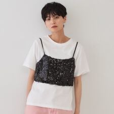 《ツインセット》スパンコールキャミ×Tシャツ【洗濯機洗い可】