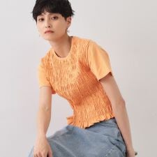 シャーリングショートTシャツ【洗濯機洗い可】