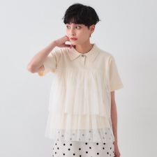 チュールティアードドッキングポロニット【洗濯機洗い可】