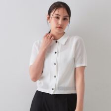 《CLASSY掲載》透かし編みポロニット【洗濯機洗い可】