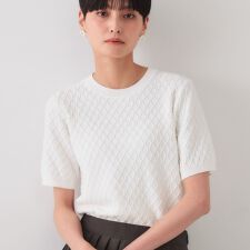 柄編みハーフスリーブニット【洗濯機洗い可】