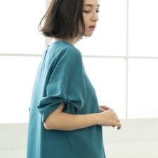 リネンライクキーネックタックスリーブブラウス【洗濯機洗い可吸水速乾接触冷感】