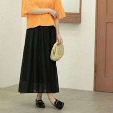 麻混シアーギャザーフレアスカート【洗濯機洗い可】