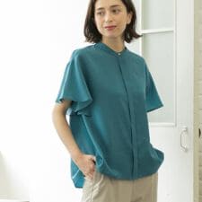 バックフリルバンドカラーブラウス【洗濯機洗い可吸水速乾接触冷感】
